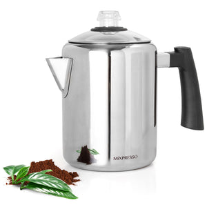 Mixpresso Stainless Steel Stovetop Coffee Percolator, 52 oz Classic Percolator Coffee Pot, Excellent As Camping Pot, 12 Cup Stainless Steel Camping Coffee Makers, Cool-Touch Handle.