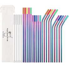 Load image into Gallery viewer, 20 Pack Reusable Stainless Steel Metal Straws,10.5&quot; &amp; 8.5&quot; Reusable Drinking Straws with 20 Silicone Tips 5 Straw Brushes 1 Travel Case,Eco Friendly Extra Long Metal Straw Fit for 20 24 30 oz Tumbler