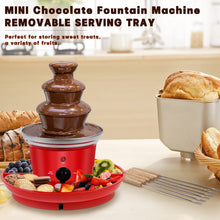 Load image into Gallery viewer, 16oz Chocolate Fondue Fountain, 3-Tier MINI Chocolate Fountain with 6PCS Fondue Fork and Removal Fruits/Nuts/Treats Serving Tray for BBQ Sauce,Ranch,Nacho Cheese,Liqueurs