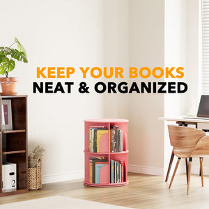 SpaceAid 4 Tier Rotating Bookshelf Tower, Spinning Bookcase Lazy Susan, Revolving 360 Book Shelf Storage Round Carousel, Vertical Rotate Turning Spiral Corner Organizer, White