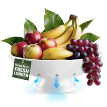 Load image into Gallery viewer, Bambüsi Fruit Bowl - 11&quot; Large Brown Wooden Pedestal Bowl for Kitchen Counter &amp; Dining Table Centerpiece, Premium Bamboo Wood Fruit Basket &amp; Banana Holder for Fresh Produce, Bread &amp; Home Decor