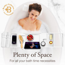Load image into Gallery viewer, Bathtub Tray Caddy - Premium Bamboo Expandable Bath Tub Tray Table, Luxurious Wooden Bath Caddy for Books, Tablets, Wine, Bathroom Accessories, Spa Essentials, Housewarming, Wedding