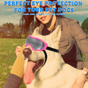 Dog Sunglasses Dog Goggles Pet Glasses Pet Eyewear with Adjustable Strap, Glasses for Medium Large Dog Swimming Skating Glasses UV Proof Windproof Dustproof (Black Frame + Gray Lens)