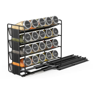 SpaceAid Pull Out Spice Rack Organizer with 20 Jars, Heavy Duty Slide Out Seasoning Organizer for Kitchen Cabinets, with 801 Labels and Chalk Marker, Left Facing
