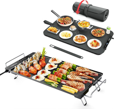 Silicone Electric Warming Tray with 7 Temp-Settings, 1-8Hr Auto Shut-Off and Electric Griddle with Removable Touch Panel