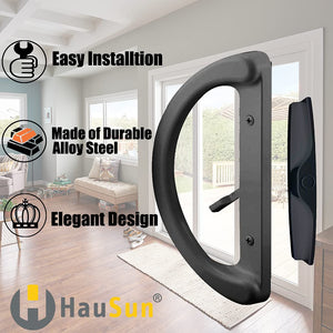 Patio Door Handle Set + Mortise Lock 45° Perfect Replacement for Sliding Glass Door Fits 3-15/16” Screw Hole Spacing, Non-keyed with Latch Locks,White Diecast,Reversible Design(Non-Handed)