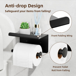 Self-Adhesive Toilet Paper Roll Holder - Wall Mount Or Adhesive Toilet Paper Holder with Shelf,Toilet Roll Holder, Tissue Holder for Bathroom,Wall Toilet Paper Holder, Stainless Steel,Chrome
