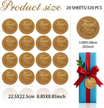 Load image into Gallery viewer, 320 Pcs Thank You Stickers 2 Inch Round Kraft Paper Stickers Appreciat