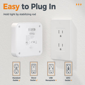 Multi Plug Outlet Extender, TESSAN Surge Protector Splitter with 3 USB (1 USB C Port) Wall Charger, Multiple Expander for Travel, Home, College Dorm Room