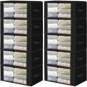 HomeHacks Storage 3-Pack Clothes Organizer Storage Bags Foldable Storage Box with Large Clear Window Sturdy Handles for Closet, Dorm, Pillows, Bedding, Clothes, Blankets, 35L, Gray
