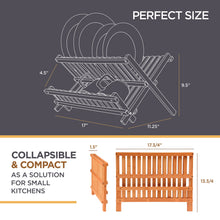 Load image into Gallery viewer, Dish Drying Rack - Collapsible 2-Tier Bamboo Dish Rack for Kitchen Counter, Wooden Dish Drainer with Foldable Space-Saving Design - Drying Rack for Dishes, Plates, and Cups