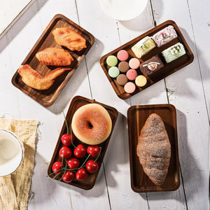 YellRin Wood Serving Trays Set of 4 Wooden Serving Platters for Home Decor, Cheese, Fruit, Vegetables, Charcuterie, Appetizer Serving Tray