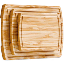 Load image into Gallery viewer, Wood Cutting Board - 3 Piece Bamboo Cutting Board Set, Wooden Cutting Boards for Kitchen with Deep Juice Groove, Side Handles - Wood Chopping Boards for Meal Prep, Meat, Vegetables, Cheese Charcuterie
