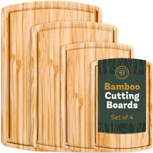 Load image into Gallery viewer, Wood Cutting Board - 3 Piece Bamboo Cutting Board Set, Wooden Cutting Boards for Kitchen with Deep Juice Groove, Side Handles - Wood Chopping Boards for Meal Prep, Meat, Vegetables, Cheese Charcuterie