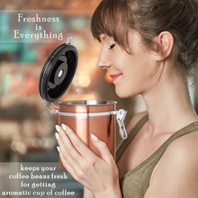 Load image into Gallery viewer, Mixpresso Green Coffee Canister, 16oz Airtight Stainless Steel Kitchen Food Storage Container with Clear Lid and Spoon. for Grounds Coffee, Beans, Tea, Flour, Cereal, Vacuum Sealed Sugar Container