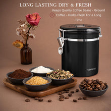 Load image into Gallery viewer, Mixpresso Green Coffee Canister, 16oz Airtight Stainless Steel Kitchen Food Storage Container with Clear Lid and Spoon. for Grounds Coffee, Beans, Tea, Flour, Cereal, Vacuum Sealed Sugar Container
