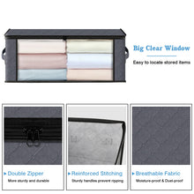 Load image into Gallery viewer, HomeHacks Storage 3-Pack Clothes Organizer Storage Bags Foldable Storage Box with Large Clear Window Sturdy Handles for Closet, Dorm, Pillows, Bedding, Clothes, Blankets, 35L, Gray