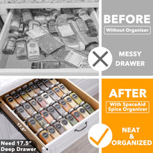Load image into Gallery viewer, SpaceAid Spice Drawer Organizer with 28 Spice Jars, 386 Spice Labels, 4 Tier Seasoning Rack Tray Insert for Kitchen Drawers, 13&quot; Wide x 17.5&quot; Deep