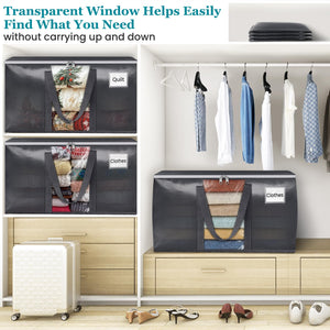 HomeHacks Extra Large Moving Bags with Visible PVC Window, Lightweight but Durable Storage Bags with Reinforced Handles, Storage Totes for Packing, Moving, Storage (93L, 6-Pack)