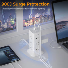 Load image into Gallery viewer, Tower Power Strip with 6 Feet Extension Cord, 8 Outlets 3 USB Chargers, 1700 Joules Surge Protection, Extension Cord with Multiple Outlets, 1875W, Office Supplies, Dorm Essentials, Charging Station