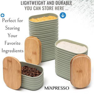 Mixpresso 3 Pcs Olive Green Canisters Sets For The Kitchen, Airtight Plastic Canister With Bamboo Lid, Coffee And Sugar Canister Set, Decorative Sugar Container, Kitchen Decor For Counter
