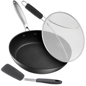Belwares Nonstick Frying Pan with Spatula & Lid - 10 Inch Non Stick Skillet Egg Frying Pan - Lightweight Aluminum Hard-Anodized Fry Pan for Kitchen Cooking with Gas, Electric, Oven or Induction