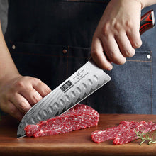 Load image into Gallery viewer, Damascus Santoku Knife, 7 Inch Professiona Kitchen Knife, Damascus Super Steel Ultra-Sharp Santoku Chef Knife with Ergonomic G10 Handle