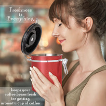 Load image into Gallery viewer, Mixpresso Green Coffee Canister, 16oz Airtight Stainless Steel Kitchen Food Storage Container with Clear Lid and Spoon. for Grounds Coffee, Beans, Tea, Flour, Cereal, Vacuum Sealed Sugar Container