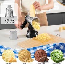 Load image into Gallery viewer, Brieftons 4-Blade Rotary Cheese Grater, Kitchen Food Cutter with Handle, Mandoline Vegetable Slicer, Nut Grinder, Hand Crank Shredder for Cheese, Vegetables, Fruits, Nuts, Easy to Use, Clean &amp; Store