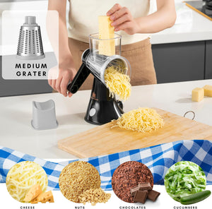 Brieftons 4-Blade Rotary Cheese Grater, Kitchen Food Cutter with Handle, Mandoline Vegetable Slicer, Nut Grinder, Hand Crank Shredder for Cheese, Vegetables, Fruits, Nuts, Easy to Use, Clean & Store