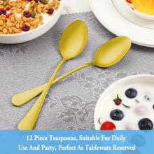 Load image into Gallery viewer, 12 Piece Gold Dessert Set - Stainless Steel Tea Spoons, Durable Small Spoons, Mirror Polished &amp; Dishwasher Safe, 6.7-Inch
