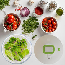 Load image into Gallery viewer, Brieftons 6.2-Quart Large Salad Spinner: Vegetable Washer Dryer Drainer Strainer with Bowl &amp; Colander, Easy One-Handed Pump, Compact Storage, for Washing, Cleaning &amp; Drying Greens, Vegetables, Fruits