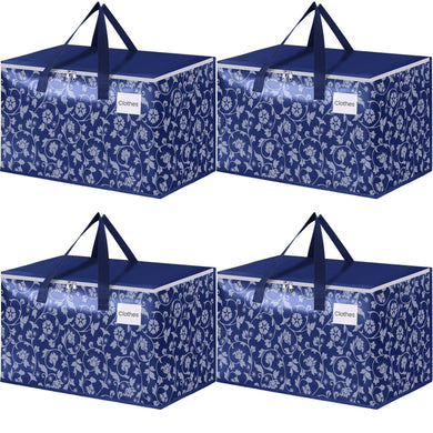 HomeHacks Moving Bags, Extra Large Size Moving Boxes, Heavy Duty Luggage Bags with Smooth Zipper and Sturdy Handles, Large Capacity & Easy Loading Storage Totes for Space Saver 88L, 6-Pack, Blue