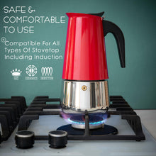 Load image into Gallery viewer, Mixpresso 9 Cup Greca Stovetop Espresso Maker 450ml/15oz, Moka Pot with Coffee Percolator Design, Stainless Steel Stove Top Coffee Maker for Camping or Home Use, Italian Coffee Maker Stovetop