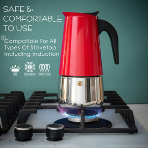Mixpresso 9 Cup Greca Stovetop Espresso Maker 450ml/15oz, Moka Pot with Coffee Percolator Design, Stainless Steel Stove Top Coffee Maker for Camping or Home Use, Italian Coffee Maker Stovetop