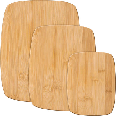 Bamboo Cutting Board Set - 3 Piece Reversible Wood Cutting Boards for Kitchen, Chopping Meat, Vegetables, Fruit, Cheese, Charcuterie - Assorted Sizes with Handles for Meal Prep & Serving