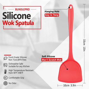Pack of 2 Silicone Wok Spatula, Non-Stick, Heat Resistant, Easy to Clean and Dishwasher Safe, Seamless Kitchen Utensil for Cooking, Baking, Stir-Fry (Black)