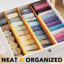 Load image into Gallery viewer, SpaceAid Bamboo Dresser Drawer Dividers 6 Pack, 4.65“ High Adjustable 12.5“-17” Drawer Organizers, Expandable Organization for Clothing, Clothes, Dressers, Natural