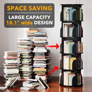 SpaceAid 4 Tier Rotating Bookshelf Tower, Spinning Bookcase Lazy Susan, Revolving 360 Book Shelf Storage Round Carousel, Vertical Rotate Turning Spiral Corner Organizer, White