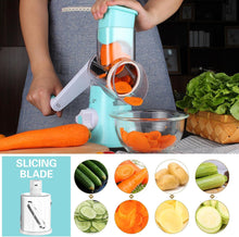 Load image into Gallery viewer, Rotary Cheese Grater Hand Crank Cheese Shredder for Fresh Cheese, Vegetable, Nuts,Non-slip Suction Base, Free Cleaning Brush Three Blades, Black