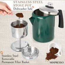 Load image into Gallery viewer, Mixpresso Stainless Steel Stovetop Coffee Percolator, 52 oz Classic Percolator Coffee Pot, Excellent As Camping Pot, 12 Cup Stainless Steel Camping Coffee Makers, Cool-Touch Handle.