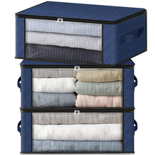 Load image into Gallery viewer, HomeHacks Storage 3-Pack Clothes Organizer Storage Bags Foldable Storage Box with Large Clear Window Sturdy Handles for Closet, Dorm, Pillows, Bedding, Clothes, Blankets, 35L, Gray