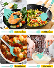 Load image into Gallery viewer, Pack of 4 Silicone Cooking Utensils Set, Non Stick Large Solid Spatulas, Heat Resistant Black Slotted Spoons, Ideal BPA Free Kitchen Turners for Frying, Mixing,Serving,Draining,Turning,Stirring