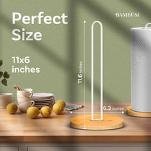 Load image into Gallery viewer, Paper Towel Holder - Wooden Paper Towel Holder with Non-Slip Wood Base, Minimalist Modern Style, Countertop Paper Towel Dispenser for Kitchen, Home, Office - Black Paper Towel Stand by Bambüsi
