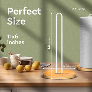 Paper Towel Holder - Wooden Paper Towel Holder with Non-Slip Wood Base, Minimalist Modern Style, Countertop Paper Towel Dispenser for Kitchen, Home, Office - Black Paper Towel Stand by Bambüsi