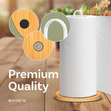Load image into Gallery viewer, Paper Towel Holder - Wooden Paper Towel Holder with Non-Slip Wood Base, Minimalist Modern Style, Countertop Paper Towel Dispenser for Kitchen, Home, Office - Black Paper Towel Stand by Bambüsi