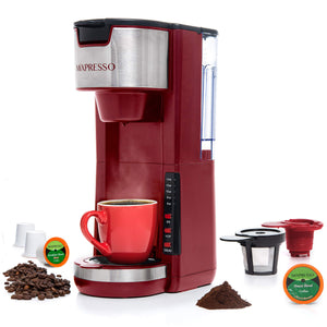 Mixpresso Single Serve Coffee Brewer K-Cup Pods Compatible & Ground Coffee, 30 oz Compact Coffee Maker Single Serve With 5 Brew Sizes Up To 14 Oz, Fits Travel Mug, Adjustable Drip Tray, Black