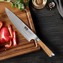 Load image into Gallery viewer, Damascus Kitchen Knife Set 3-Piece, Ultra Sharp 8&quot; Chef Knife, 7&quot; Santoku Knife, 3.75&quot; Paring Knife, Professional VG-10 Damascus Super Steel Chef Knife Set with Ergonomic Handle