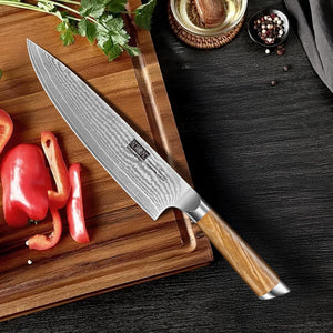 Damascus Kitchen Knife Set 3-Piece, Ultra Sharp 8" Chef Knife, 7" Santoku Knife, 3.75" Paring Knife, Professional VG-10 Damascus Super Steel Chef Knife Set with Ergonomic Handle