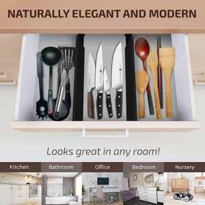 6 Pack Drawer Dividers 6 Inch High, 11”-17" Adjustable Bamboo Organizers Large Expandable Drawer Separators for Cloths, Dresser, Bedroom, Bathroom, Baby Drawer, Office & Kitchen Utensils (Natural)